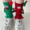 Christmas Holiday Leg Covers 3D Santa Hat Doll Magnetic Hand Holding Leg Warmers Socks with Big Curious Eyes for Women