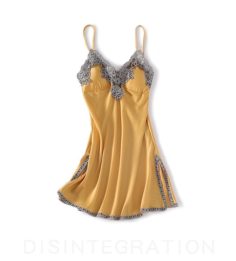 Women's Silk V-Neck Lace Trim Pajama Camisole Nightgown