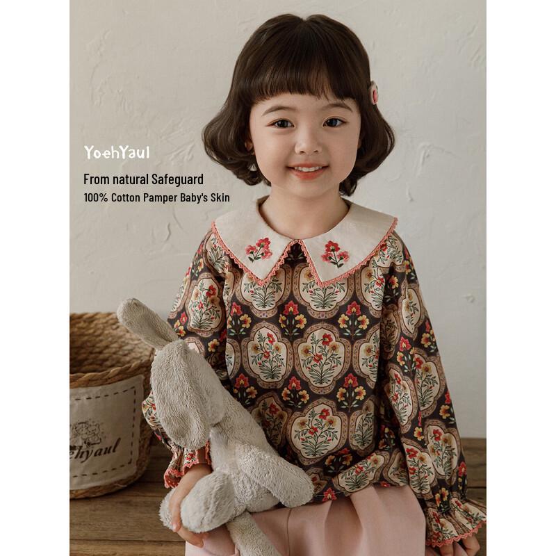 Youyou Girl's Floral Ruffle Raglan Long Sleeve Shirt