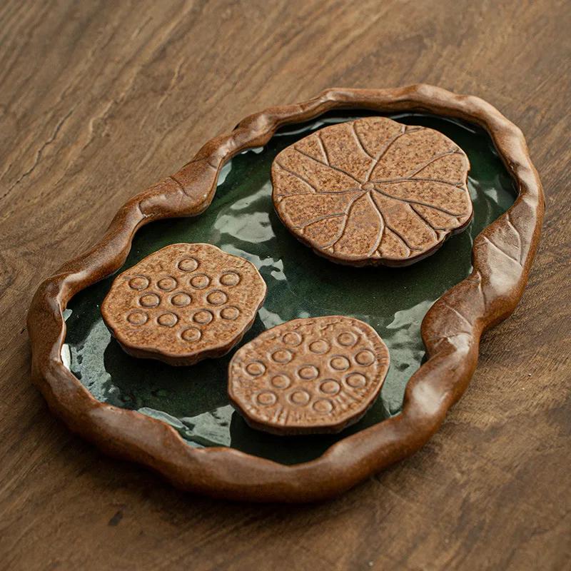 Tea Tray New Type of Crude Pottery Dry Bubble Tea Saucer Hand-raised Pot Pad Storage Water Lotus Leaf Teaboard