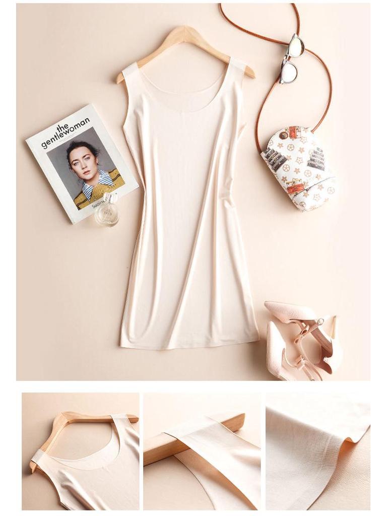 Plus Size Bezszwowa Halka z Lodowego Jedwabiu: Antyprzezroczysta, antyeksponująca koszulka na ramiączkach i sukienka nocna o średniej długości na lato.