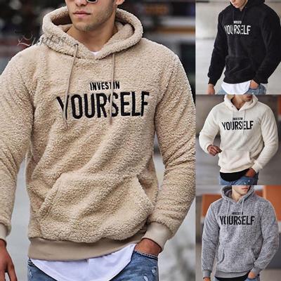 Heren hoodie met lange mouwen, letters borduurwerk, warme trui, zakken met capuchon, sweatshirt voor lente/herfst