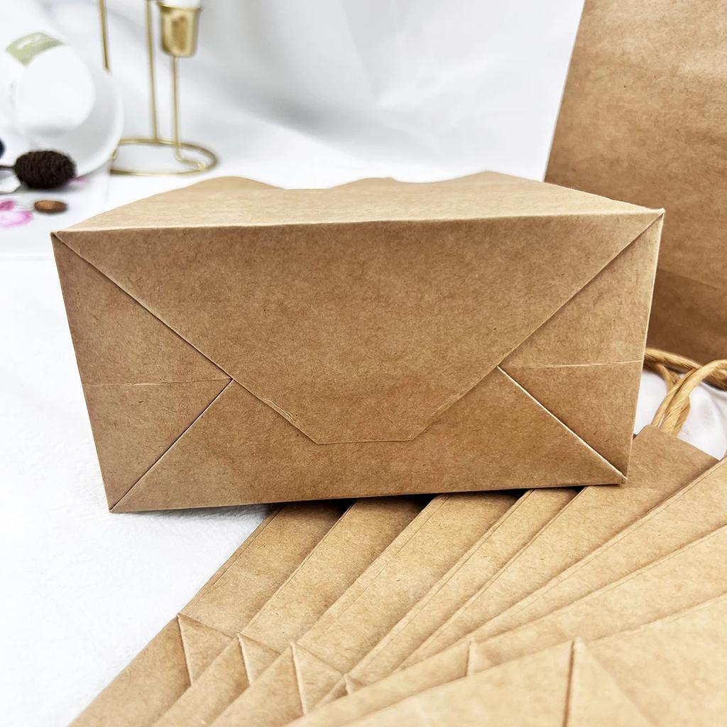 10pcs- Handbag Kraft Paper Packing Bag Takeaway Kraft Paper Bag