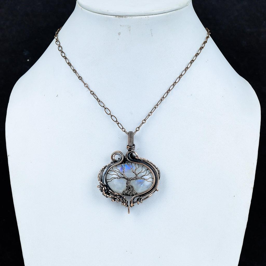 Rainbow Moonstone Pendant Gemstone Jewelry, 999 Copper Wire Wrapped Pendant, Handmade Beautiful Jewelry Pendant