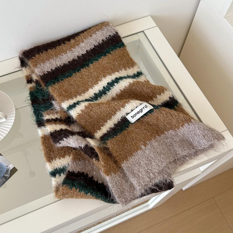 Colorful Striped Japanese Knitted Scarf Female Winter Fashion Warm Neck Scarf Students Korean Version of The Male Couple Models