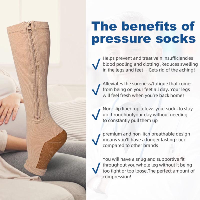 Elastic Compression Zipper Socks - Unisex Sports, Sweat-Absorbent, Beautiful Leg-Shaping Socks