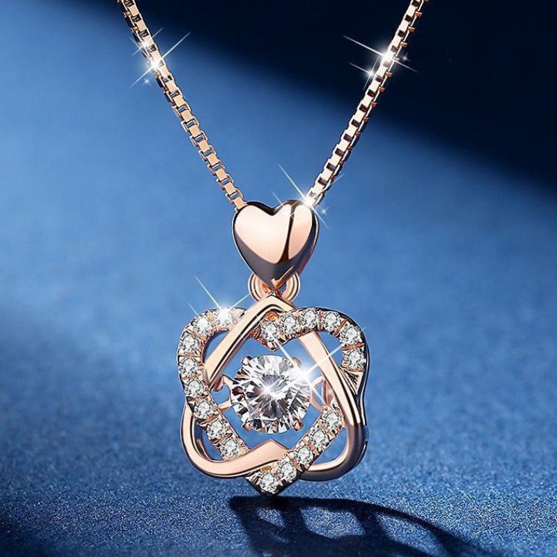 Trendy Rose Gold Double Heart Pendant Necklace - Sparkling Love Gift for Girlfriend