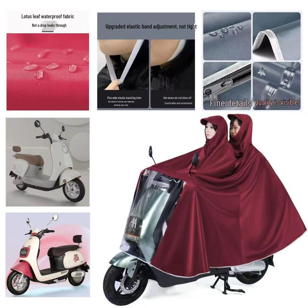 Thickened & Extended Electric Bike and Motorcycle Raincoat for Helmet Use