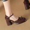 Fashion Comemore Women Shoes Square Toe Shallow Mouth Pumps for Women Retro Style High Heel Ladies Dress Fashion Suede Mary Jane Shoes