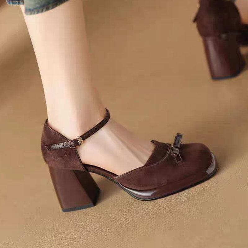 Fashion Comemore Women Shoes Square Toe Shallow Mouth Pumps for Women Retro Style High Heel Ladies Dress Fashion Suede Mary Jane Shoes