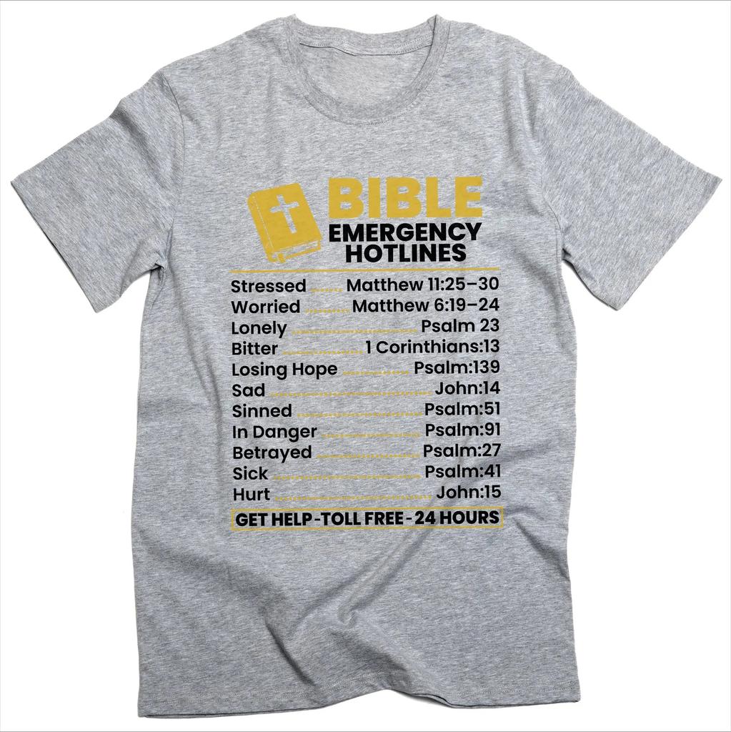 T-shirt Lignes d'urgence bibliques Cadeaux chrétiens T-shirt religieux Jésus Foi Croix T-shirts Christ Cadeau pour lui elle Unisexe