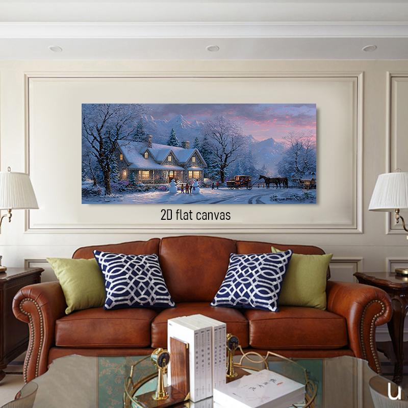 

1pcs Winter Warm Snow Landscape Decoration Painting European Country House Landscape Canvas Painting Living Room Bedroom Entranc (as the picture,50x100cm No Frame)