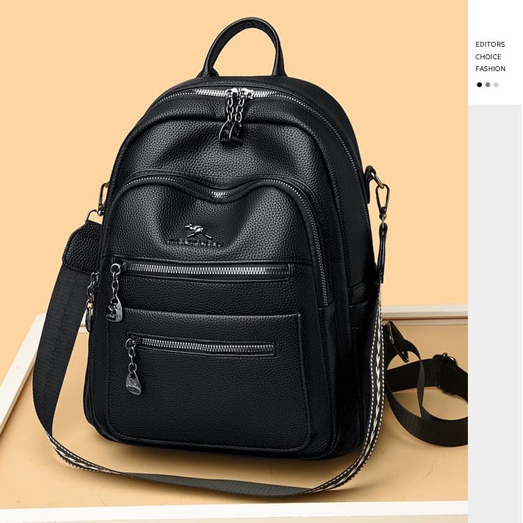 2026 New Soft Leather Versatile Women s Backpack 27*12*33cm чёрный