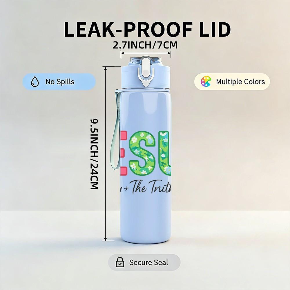 1PC Jesus Faith Three Words 750ml Color Plastic Sports Water Bottle Leakproof Flip Straw Lid Suitable for Sports Office Home Use
