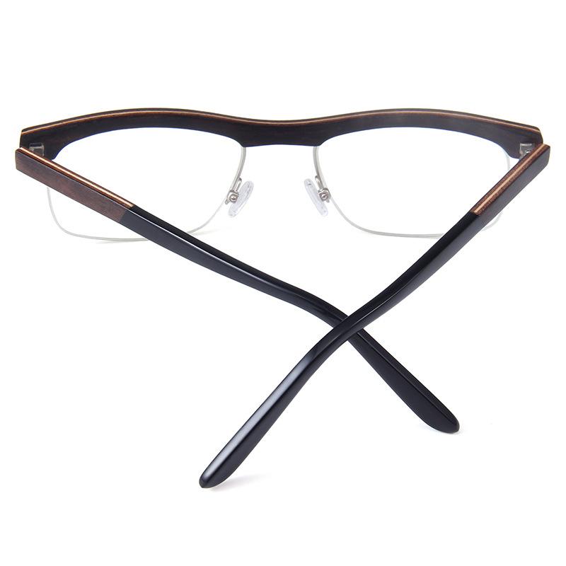 High-Quality Bamboo And Wood Sandwich Board Splicing Glasses Frame, Retro Half Frame Wood, Myopia Glasses Frame