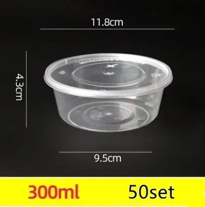 Food Packaging Black Clear Bowl Cover Lid Disposable Round Square Lunch Box Plastic Takeaway Food Box Transparent Fast Food Bowl