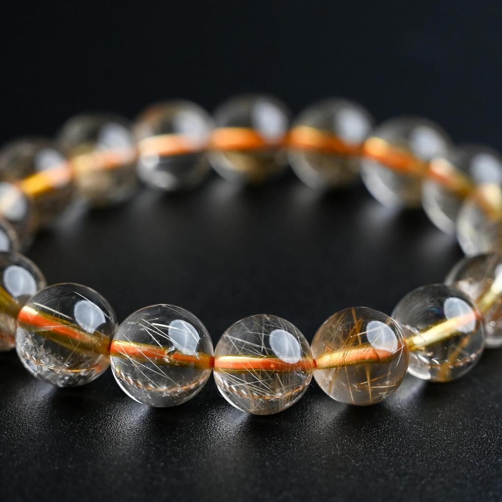 Eigado Rutilated Quartz 11mm 17cm Wrist Limited Natural Power Prayer Good Luck Feng Shui Bracelet, Stone, Circumference, One-of-a-Kind, Edition,