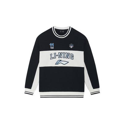 Li Ning Sports Lifestyle Series Logo Color Block Fleece Long Sleeve Sweatshirt Women Sweatshirt Black AWDSH70-2