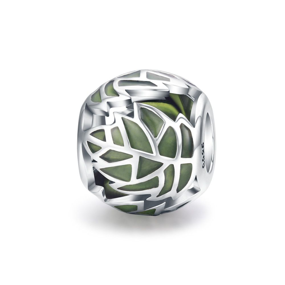 Bamoer 925 Silver Green Transparent Clover Beads The Tree of Life Family Pendant Plant Charms for Women Necklace DIY