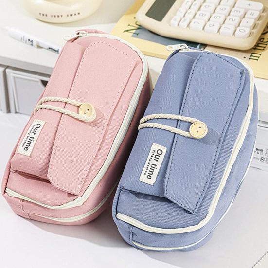 Retro Pencil Bag Multi-Compartment Canvas Pencil Case Large Capacity Pen Pouch Stationery Organizer for Students Boys Girls