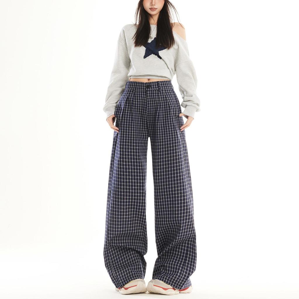 Karierte High-Waist Hose mit weitem Bein - Damen Frühjahr/Sommer Kollektion 2026