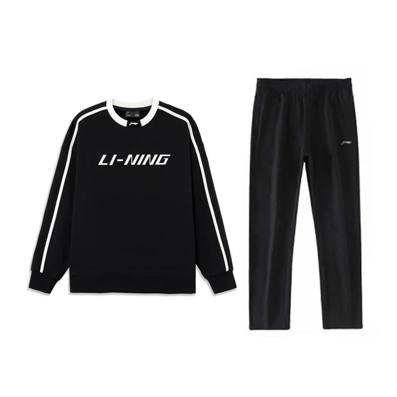 Li-Ning Versatile Round Neck Pullover Trendy Retro Loose Casual Sports Suit Unisex Suit AWDU91-1-AKL81-1
