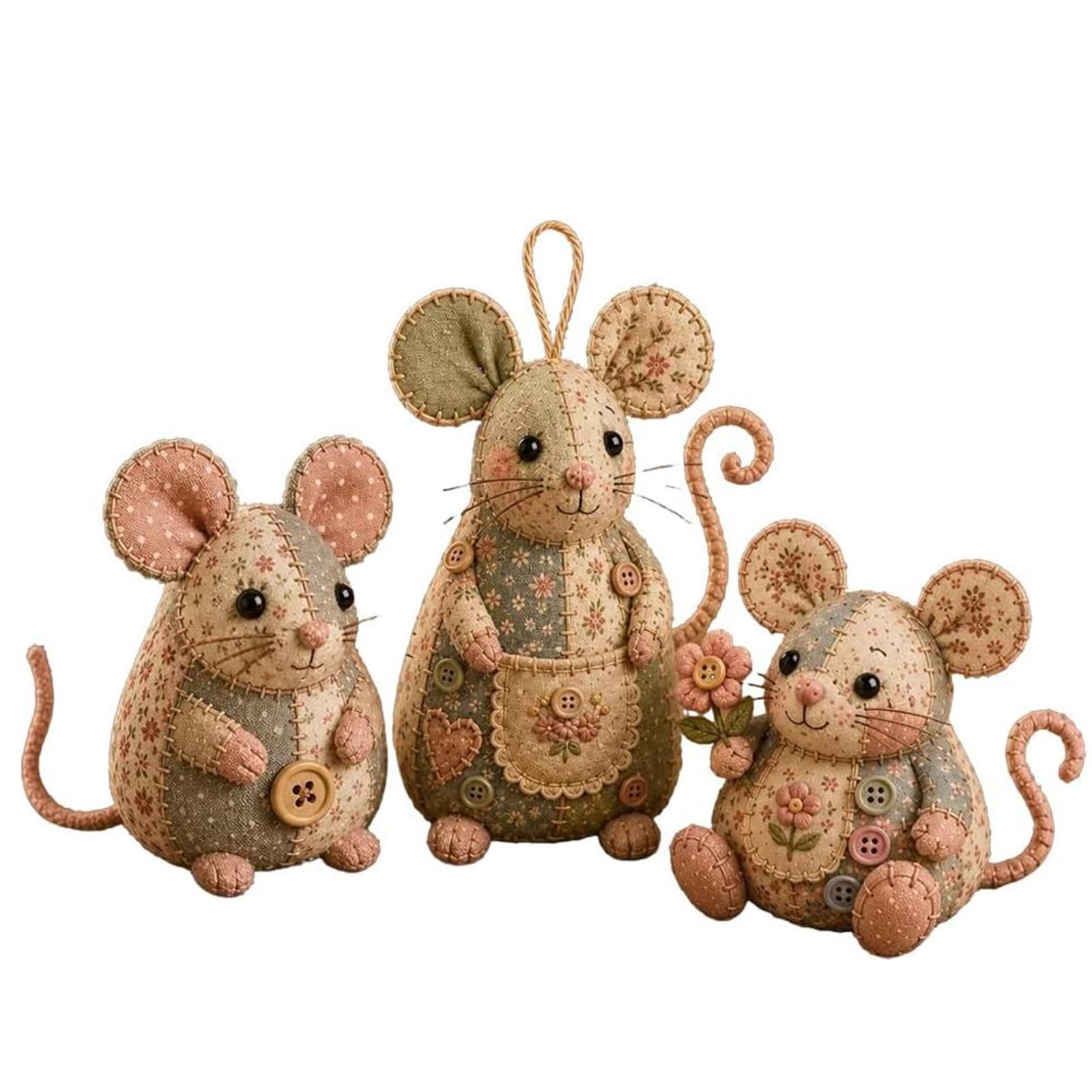 3Pcs Patchwork Mouse DIY Kit Handmade Sewing Craft Kit Mouse Patchwork DIY Sewing Kit for Adults & Kids Unique Home Decor Gift