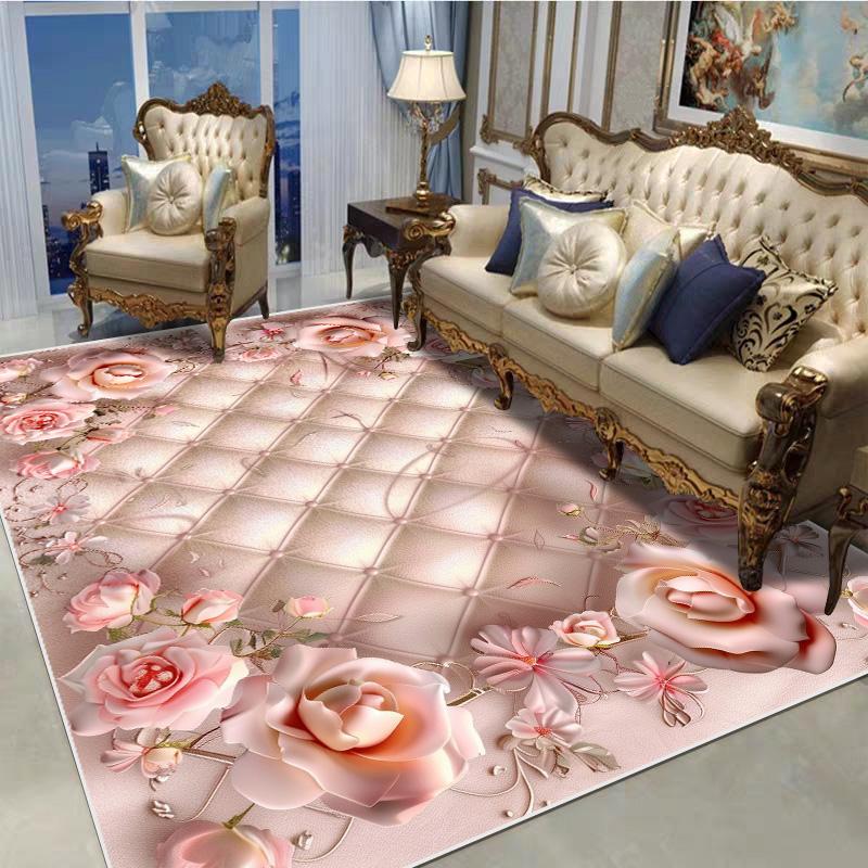 Dekorativní koberec v evropském stylu do obývacího pokoje, květinový vzor, velký rozměr, protiskluzové koberce, rohožka ke vchodovým dveřím, pratelný, přizpůsobitelný