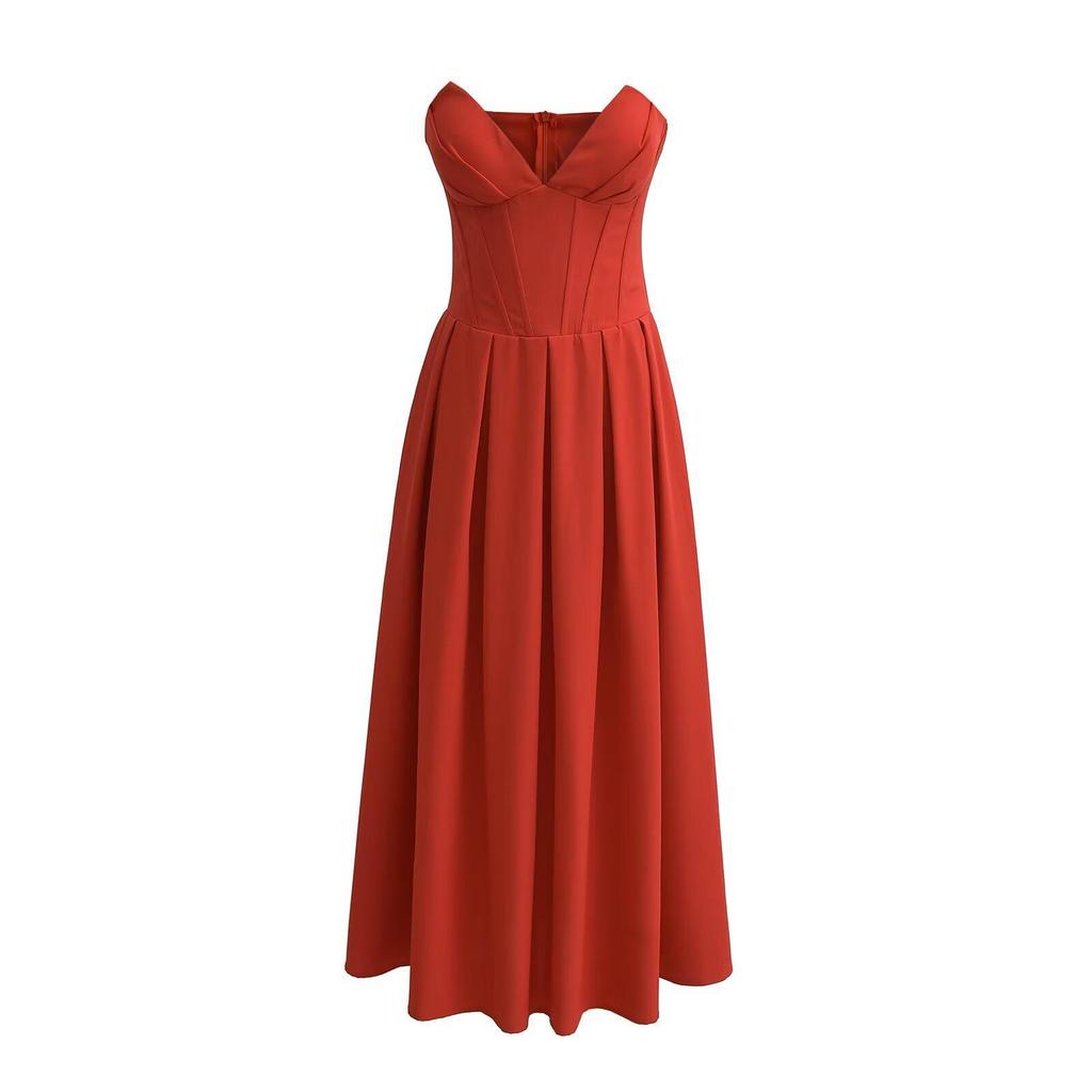 Evropský a americký styl sexy top bez ramínek zeštíhlující dlouhé šaty pro ženy