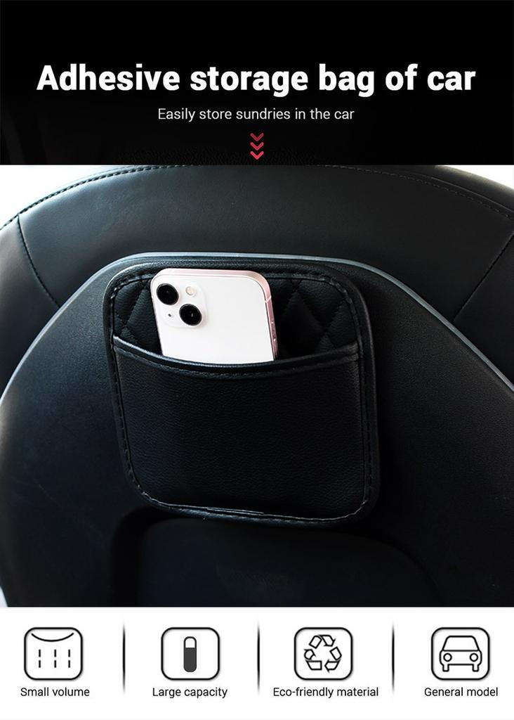 Multifunctional Car Storage Bag Leather Adhesive Hanging Phone Storage Bag Car Creative Storage Bin Garbage Bag Organizers