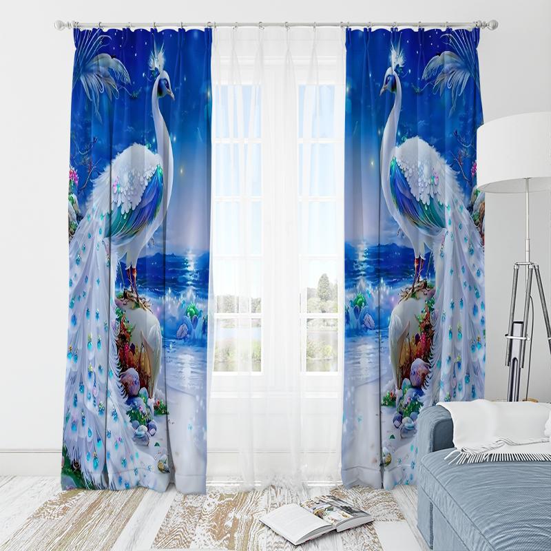 2pcs- Elegant peacock polyester curtains, bathroom, bedroom, living room, and family room decorative curtains