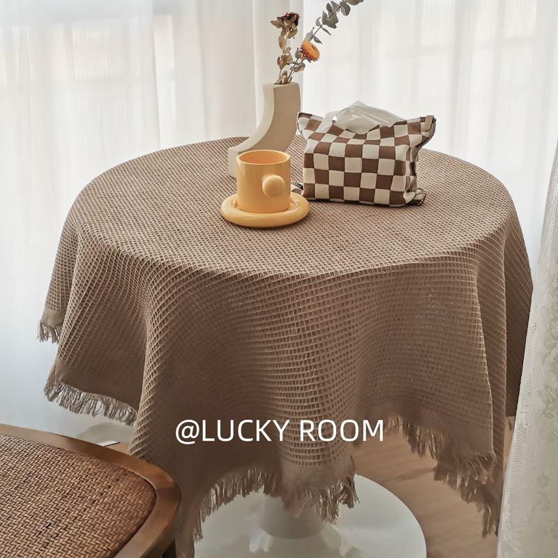 

Белая круглая скатерть в стиле Инс, круглая, атмосфера, французский стиль, ретро, скатерть для кофейного столика, доступная роскошь, изысканная хлопково-льняная ткань Pure khaki waffle 90 * 90cm