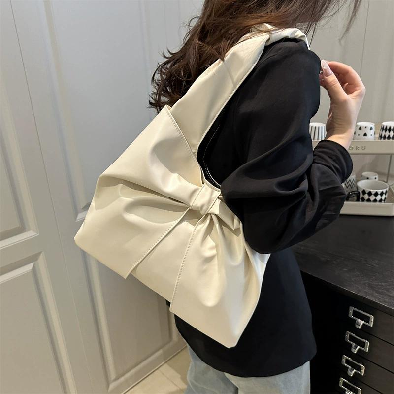 Casual Shoulder Bag for Women New Sweet and Simple Underarm Bag Bow Design Large Capacity Handbag