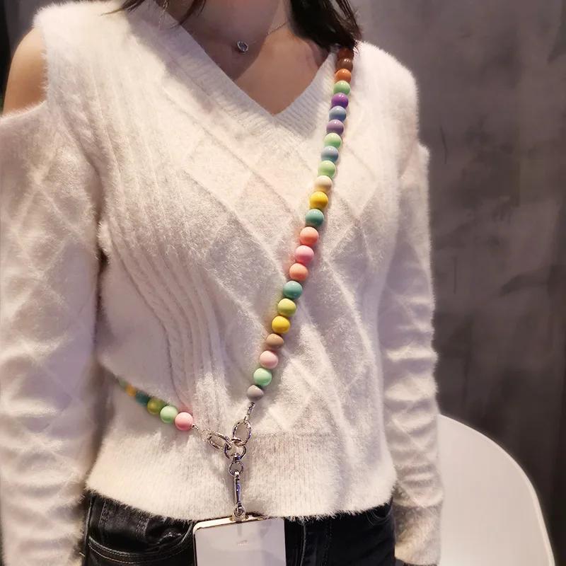 

Mobile Phone Lanyard Long Tank Hanging Chain Pearl Lanyard Mobile Phone Case Clip Universal Hand Bead Hanging Neck Buckle