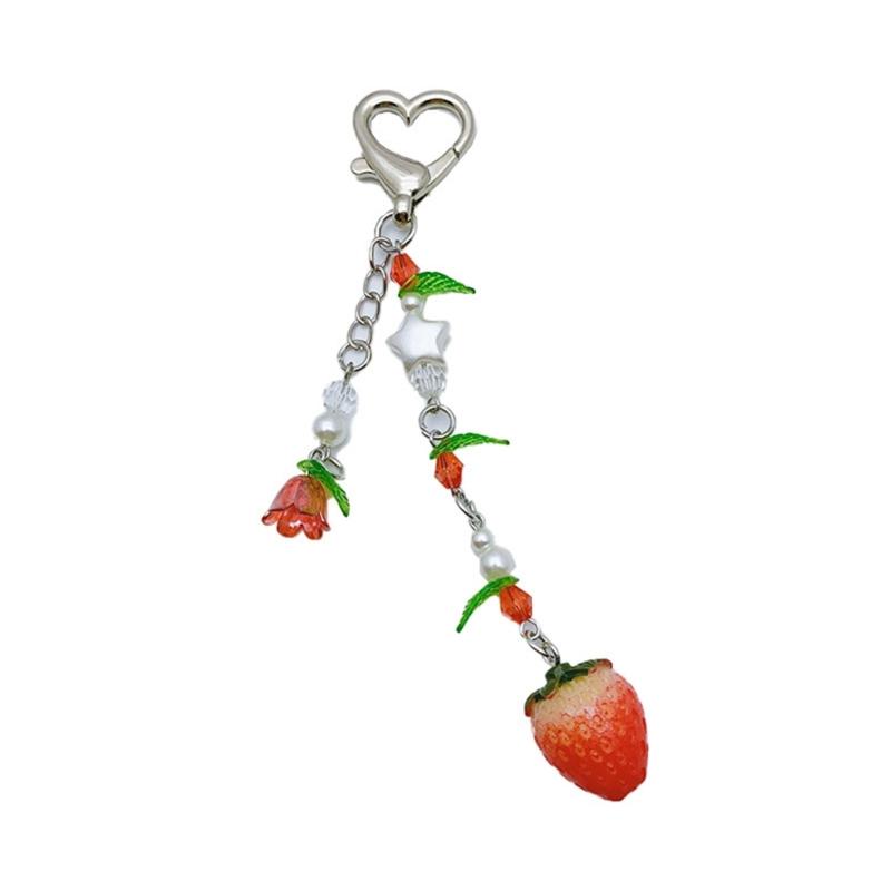 Strawberry Pendant Keychain Delicate Fruit Pendant Keyring Mobile Phone Pendant Strap Lanyard DIY Backpack