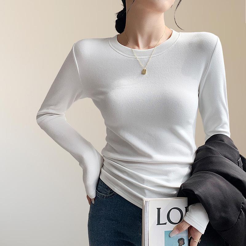 

Женская приталенная футболка с длинным рукавом из двухстороннего немецкого вельвета - Стильная, теплая, универсальная одежда для осени/зимы. XL [suitable for 140-160 jin]