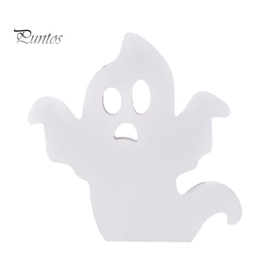Modern Farmhouse Halloween Accents Cute Ghost Wooden Table Sign, Spooky White Standing Handmade Craft Block Sign for Holiday Tiered Tray Centerpiece,