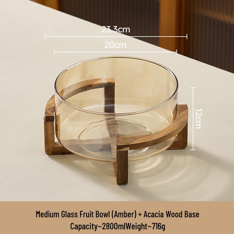 Glass Fruit & Salad Bowl with Wood Stand Medium (08)