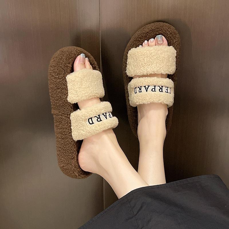 Fashion Outerwear Autumn and Winter New Thick-soled Cotton Slippers Fluffy Slippers Women's Home Fluffy Warm Slippers