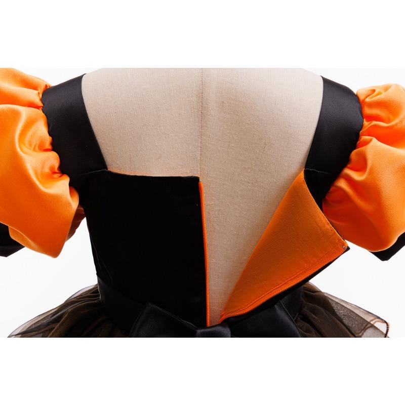 Girls Halloween Cosplay Witch Dress Puff Sleeve Pumpkin Tulle Tutu