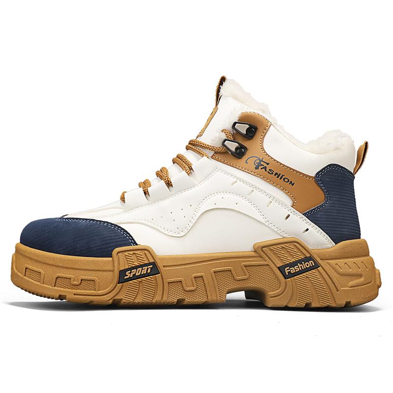 Padded Thickened Waterproof Casual Men's Sneakers Outdoor Hiking Shoe New Fashion Men's Winter Plush Shoes PU Leather Snow Boots