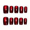 Red Cherry Mirror Cat Eye Reusable Glitter Nails – Perfect for New Year & Valentine's Day.
