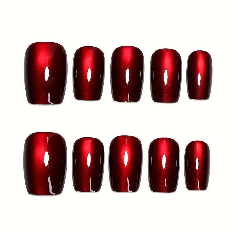 Red Cherry Mirror Cat Eye Reusable Glitter Nails – Perfect for New Year & Valentine's Day.
