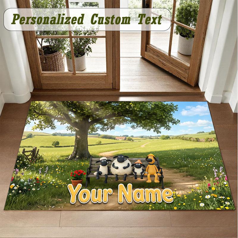 Crystal Velvet Square Rug Custom NameShaun the Sheep Pattern Non Slip Home Floor Decor Rug