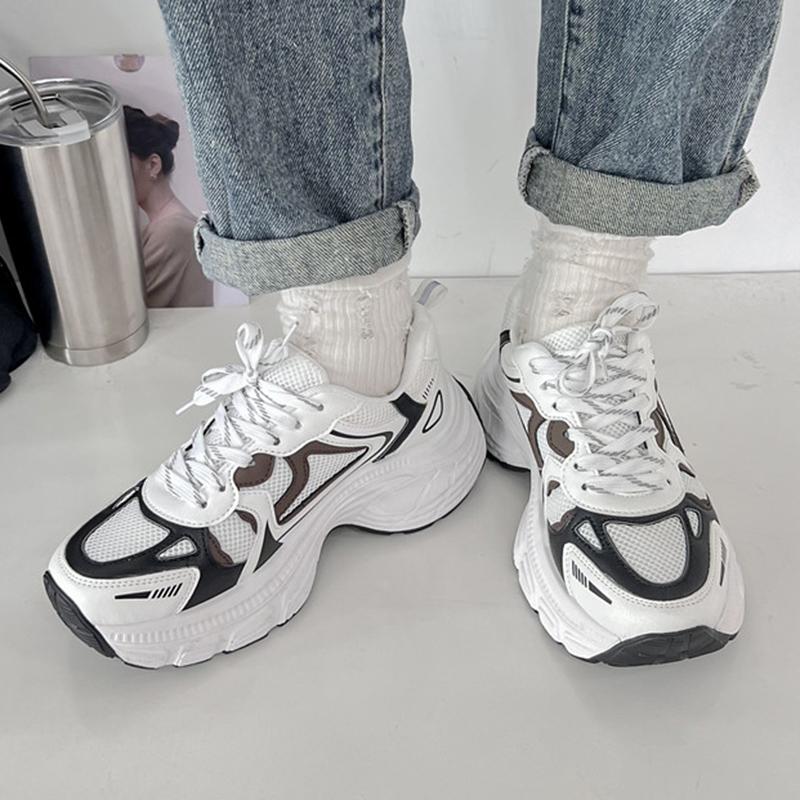 Fashion Women's Platform Mesh Sports Shoes Fashion Breathable Walking Chunky Sneakers Woman Thick Sole Non Slip Lace Up Running Shoes