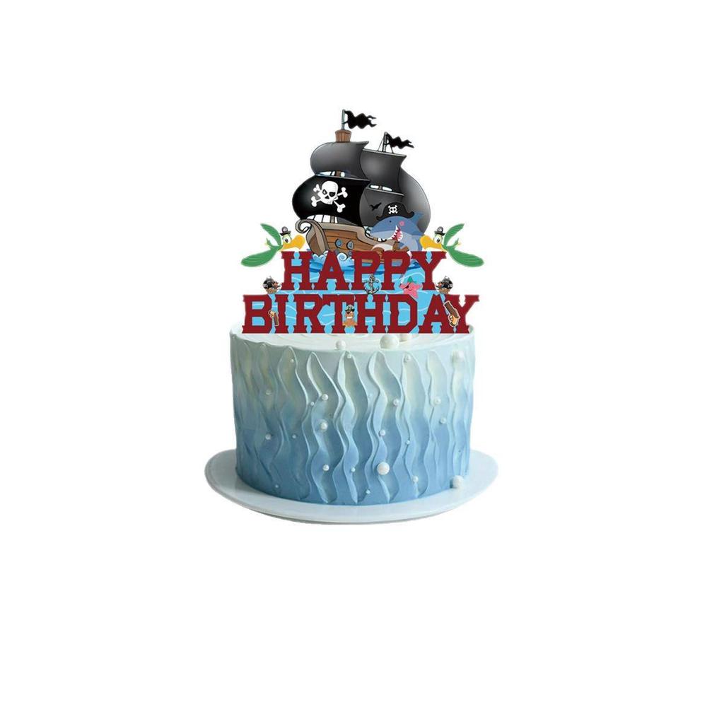 Pirate Ship Sailing Birthday Party Decor Set: Flags, Balloons & Cake Toppers