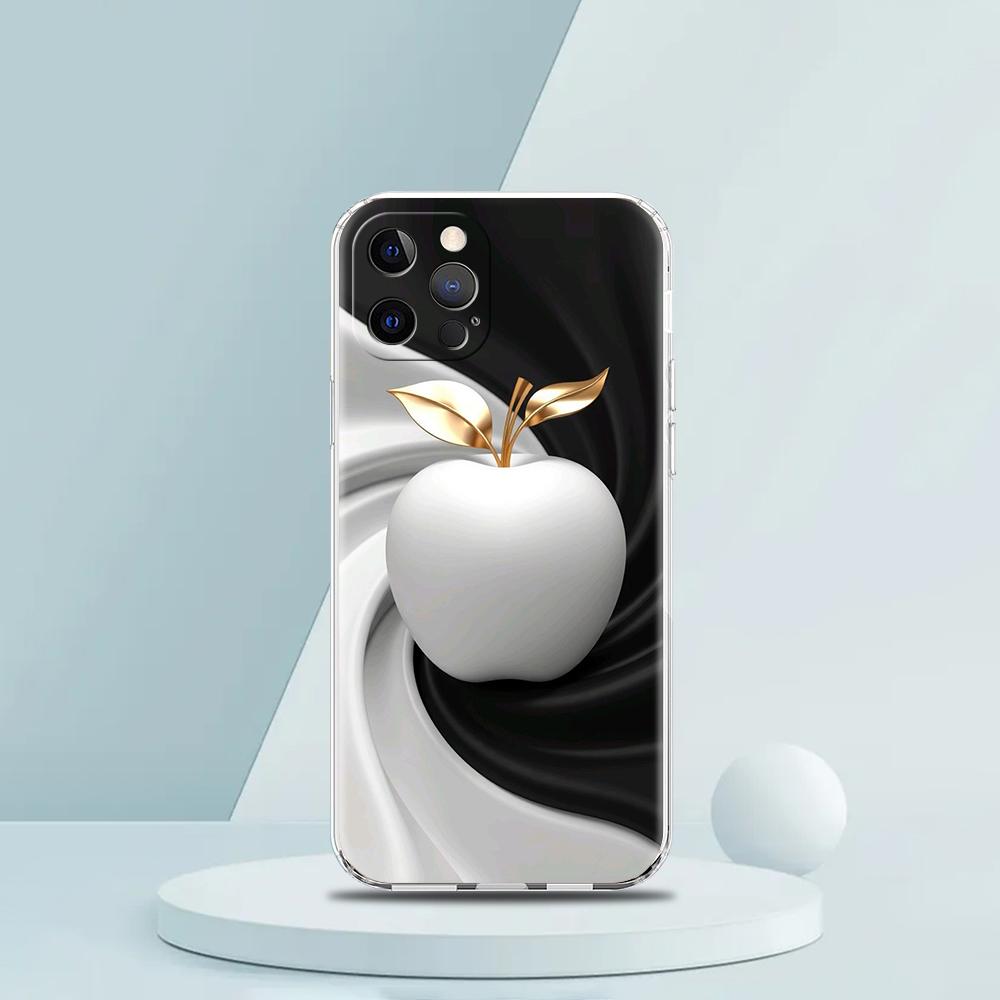 Weiche durchsichtige TPU-Handyhülle für iPhone 16 15 14 13 12 11 Pro Max XR 8 7 Plus XR Schale Glückliches Schwarzes Apfelmuster Capas