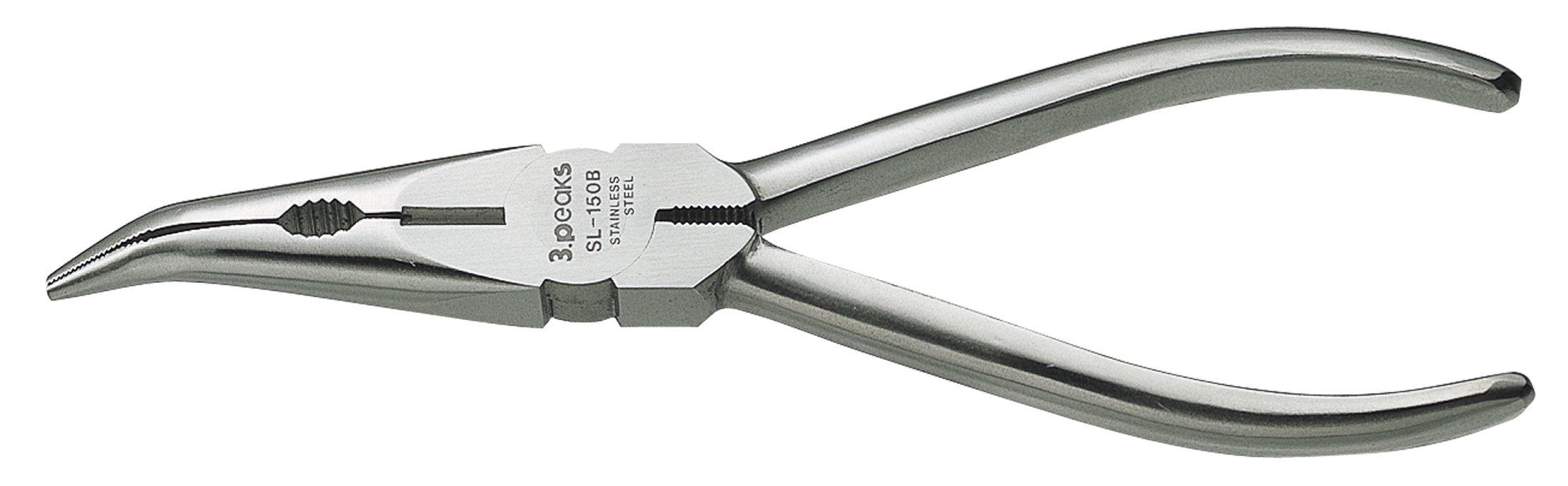 

Three Peaks Giken Stainless Steel Bent Nose 3.peaks Pliers, 150mm, SL-150B