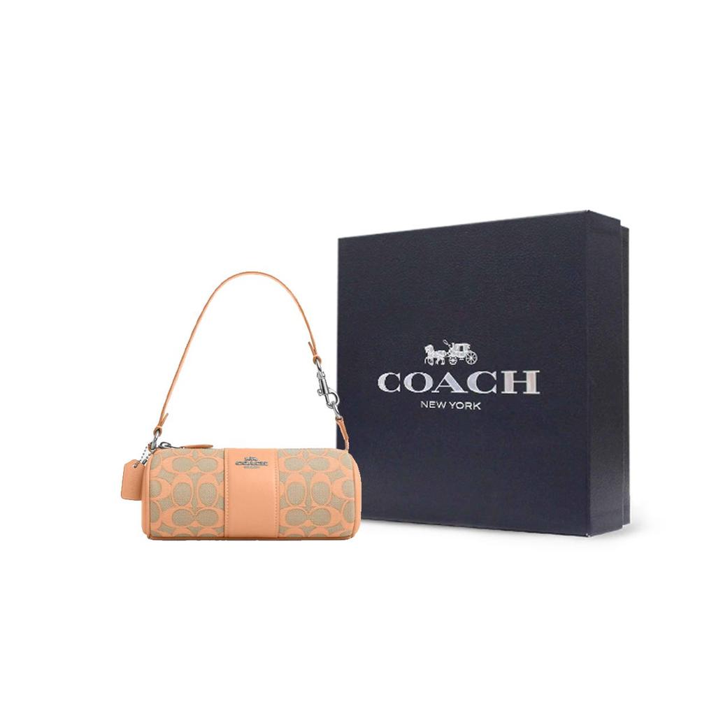 Coach Nolita 20 Classic Monogram Zip Closure Fabric And Leather Shoulder Tote Bag Small Women Handbags Light-Orange CU003-SVS9W