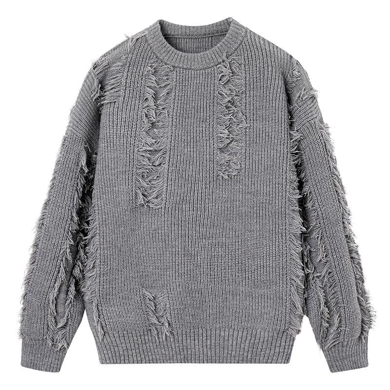 Men's Solid Color Long-Sleeve Knit Sweater, Winter 2025, Warm & Loose Round Neck Outerwear